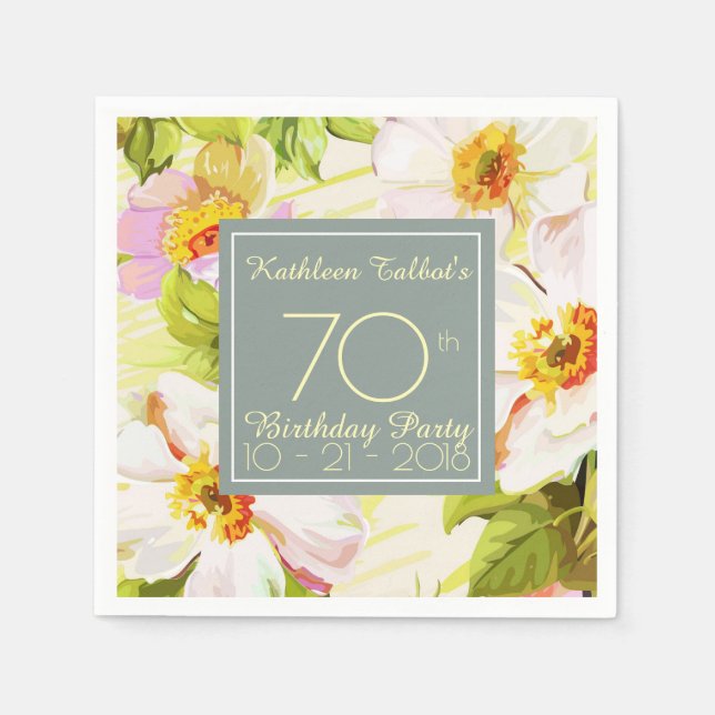 Serviette Jetable Peonies roses 70e Anniversaire Papier de fête Napk (Devant)