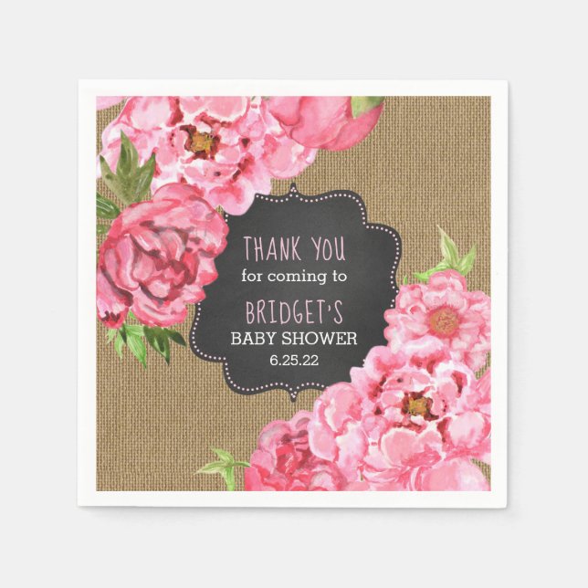 Serviette Jetable Peonies roses décoration de baby showers (Devant)