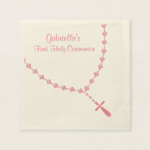 Serviette Jetable Perles rosaire rose Communion Napkin personnalisé