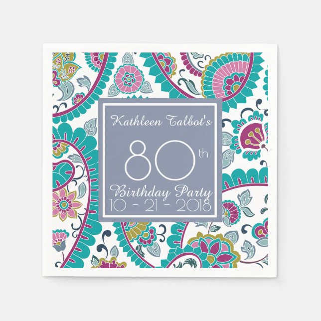 Serviette Jetable Persian Boteh Paisley 80e Anniversaire Document de (Devant)