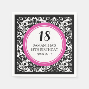 Serviette Jetable Personnalisé 18e anniversaire Napkin rose noir Dam