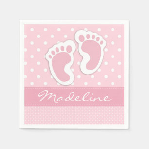 Serviette Jetable Personnalisé Pink Baby Feet Blanc À petits pois 