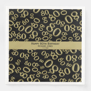 Serviette Jetable Personnaliser : 80e fête d'anniversaire Noir et Or