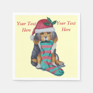 Serviette Jetable petit chiot noir et brun vêtu pour Noël