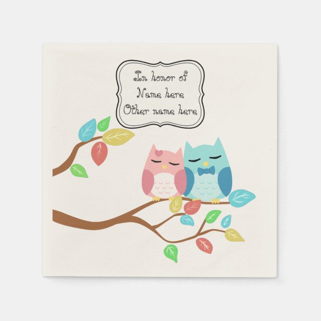 Serviette Jetable Petit couple de chouettes (Devant)
