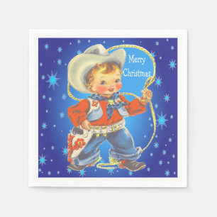 Serviette Jetable Petit Cowboy avec corde Joyeux Noël Party