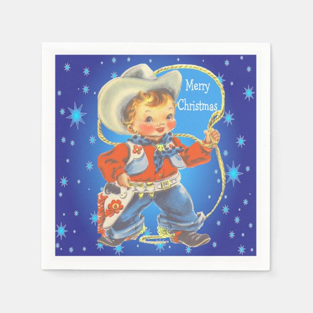 Serviette Jetable Petit Cowboy avec corde Joyeux Noël Party (Devant)