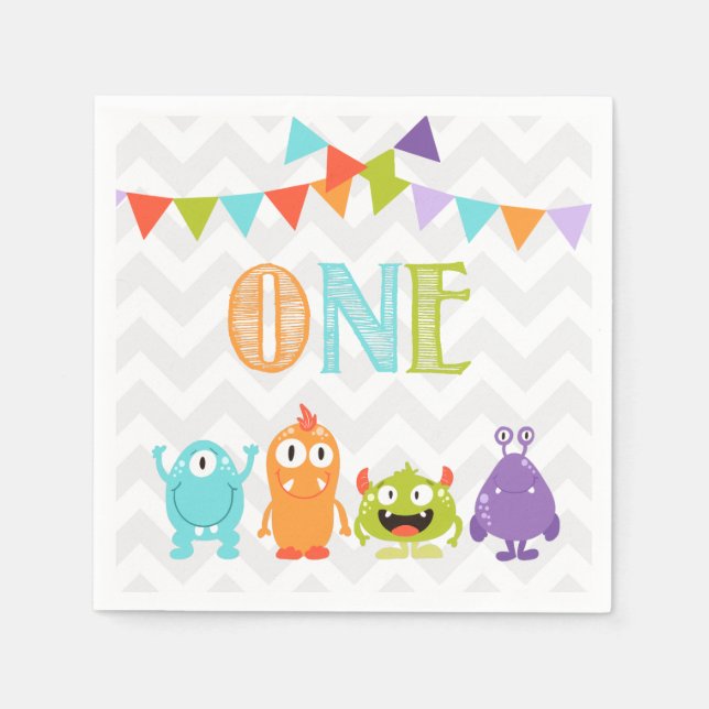 Serviette Jetable Petit monstre Premier Anniversaire Papier Napkin G (Devant)