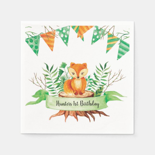 Serviette Jetable Petite Fox Forest Aquarelle fête d'anniversaire Pe (Devant)