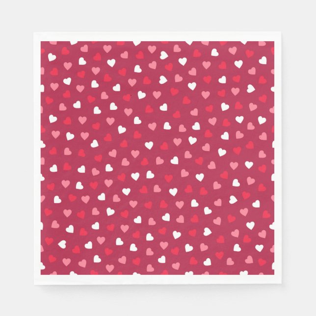 Serviette Jetable Petits Coeurs Valentin en Rouge Blanc Rose (Devant)