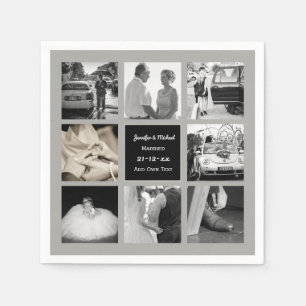 Serviette Jetable PHOTO COLLAGE Wedding Vow Renewal Anniversary Grey