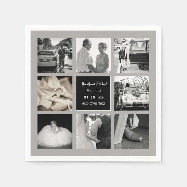 Serviette Jetable PHOTO COLLAGE Wedding Vow Renewal Anniversary Grey (Devant)
