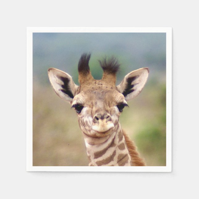 Serviette Jetable Photo de bébé girafe, Kenya, Afrique | Cocktail (Devant)