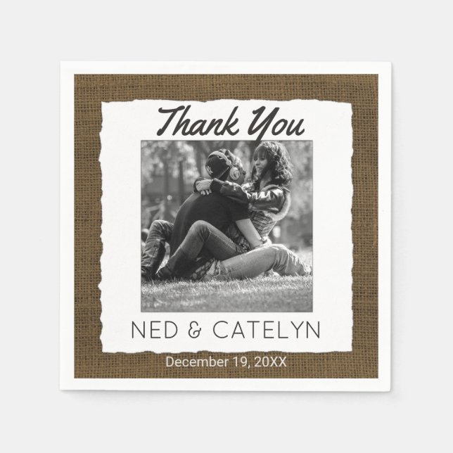 Serviette Jetable Photo personnalisée et monogramme | Mariage Rustiq (Devant)