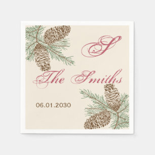 Serviette Jetable Pine Cone Nature sur Crème Mariage Napkin