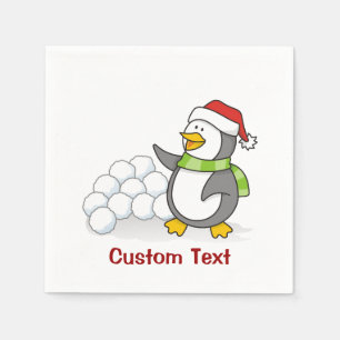 Serviette Jetable Pingouin de Noël avec boules de neige agitant