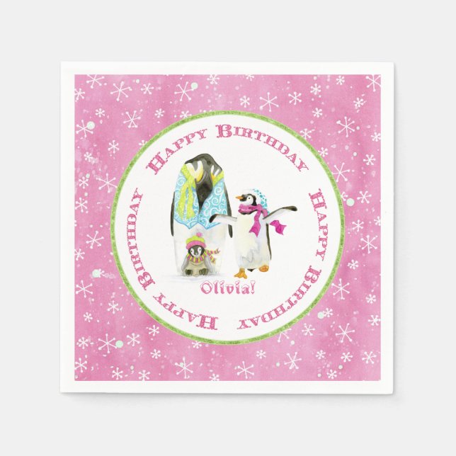 Serviette Jetable Pingouins de neige hivernal fête d'anniversaire fi (Devant)