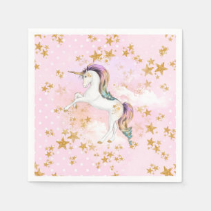 Serviette Jetable Pink and Gold Unicorne Birthday Party Napkins