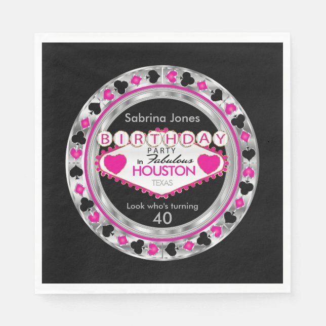 Serviette Jetable Pink Casino Poker Chip fête d'anniversaire (Devant)
