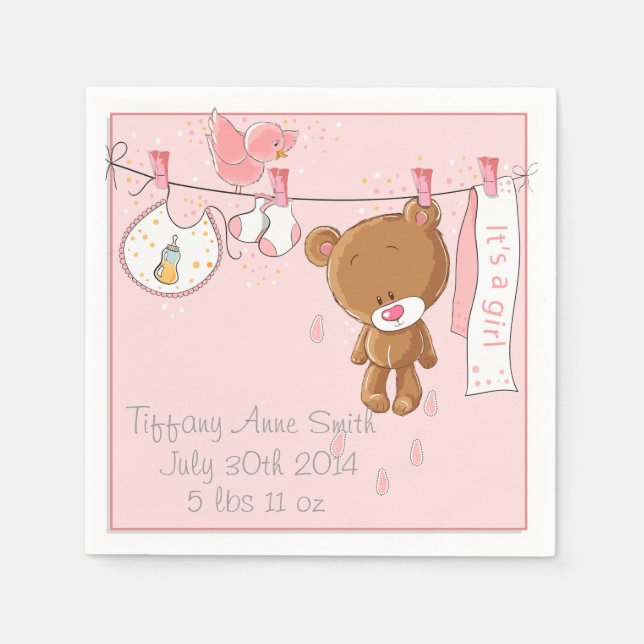 Serviette Jetable Pink C'est une fille Baby shower Party Napkins (Devant)