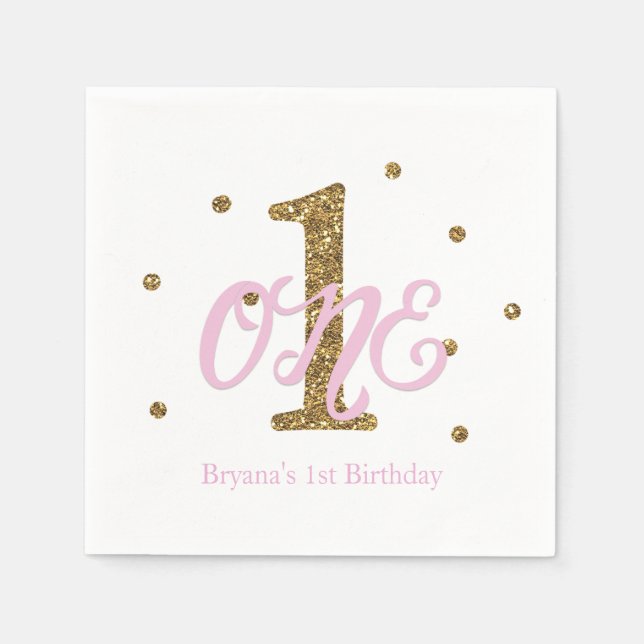 Serviette Jetable Pink & Gold Girls ONE 1er anniversaire (Devant)