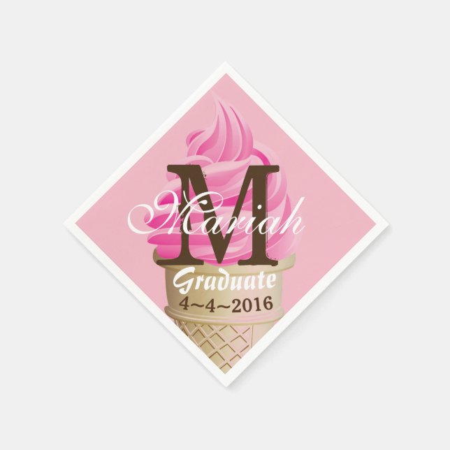 Serviette Jetable Pink Ice Cree Cone Monogram serviettes (Coin)