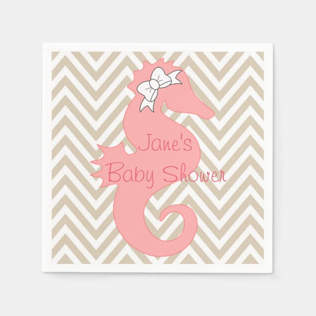 Serviette Jetable Pink Seahorse Beach Baby shower à thème serviettes (Devant)