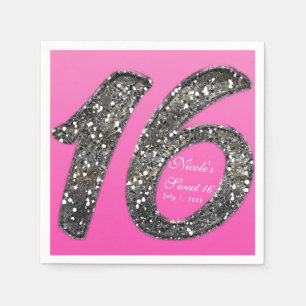 Serviette Jetable Pink Sweet 16 Parties scintillant Glam fête d'anni