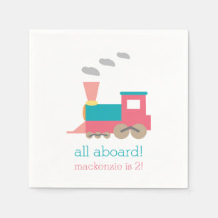 Serviette Jetable Pink Train fête d'anniversaire Napkin personnalisé