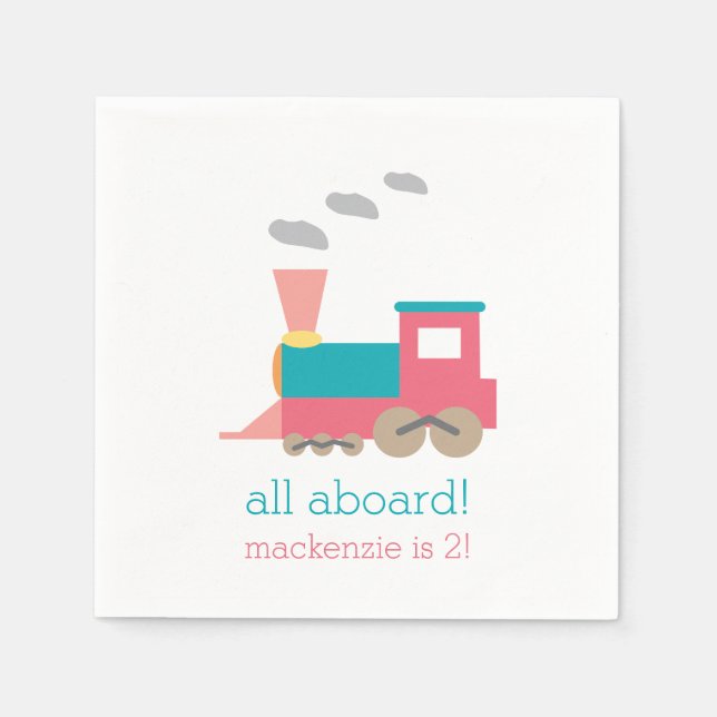 Serviette Jetable Pink Train fête d'anniversaire Napkin personnalisé (Devant)