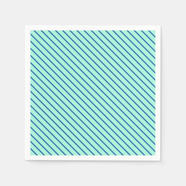 Serviette Jetable Pinstripes diagonales - aqua et marine (Devant)