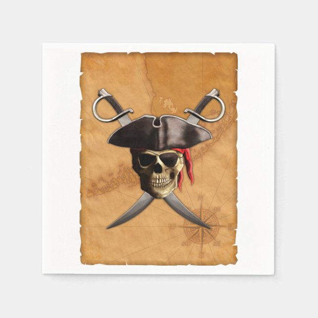 Serviette Jetable Pirate Crâne et épées (Devant)