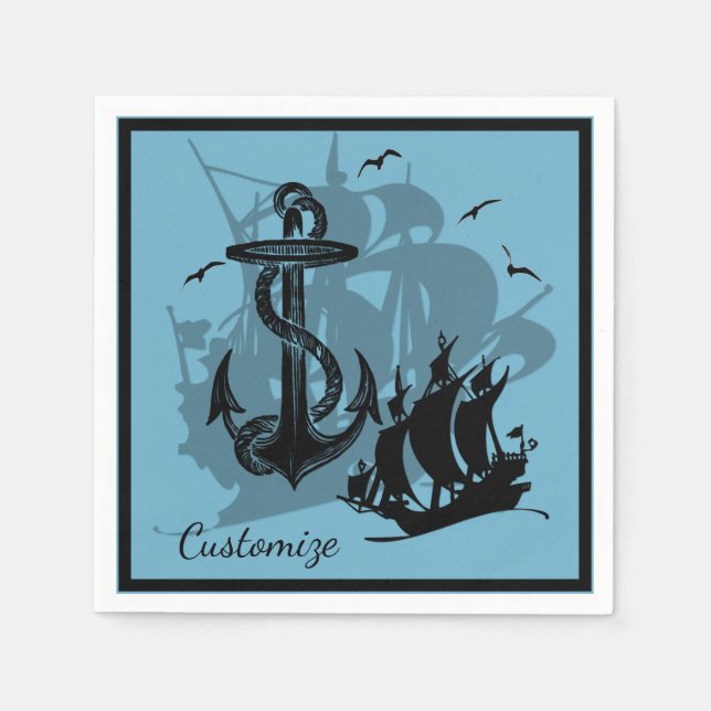 Serviette Jetable Pirate Ship & Ancres Black Silhouette Napkins 3 (Devant)