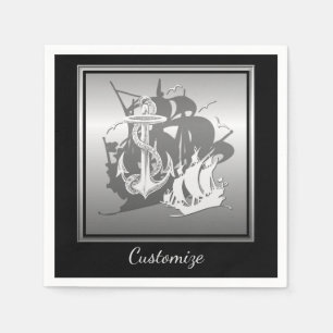 Serviette Jetable Pirate Ship & Ancres Blanc Silhouette Napkins 2