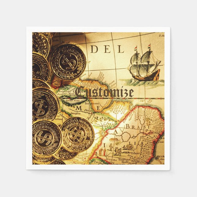 Serviette Jetable Pirates Gold Treasure Map serviettes (Devant)