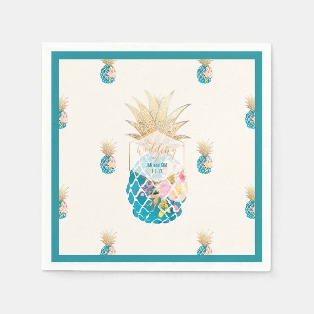 Serviette Jetable PixDezines Aloha Ananas/arrière - plan Turquoise/d (Devant)