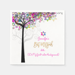Serviette Jetable PixDezines ARBRE DE VIE/BAT MITZVAH/NEON ROSE