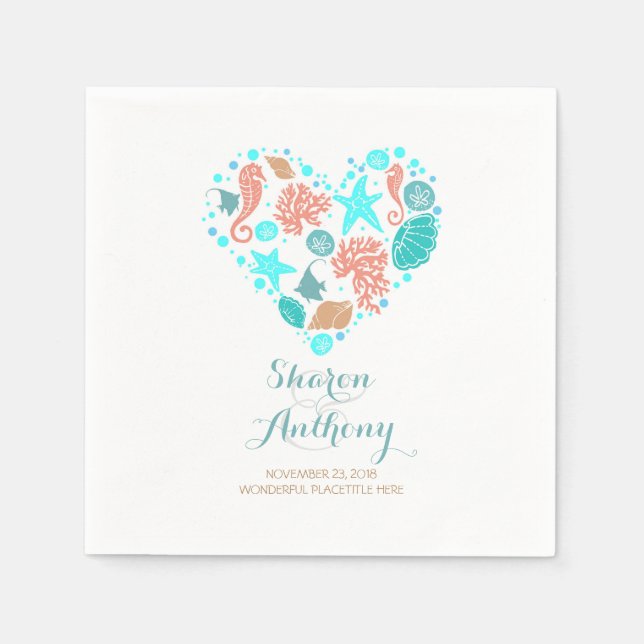 Serviette Jetable Plage romantique Coeur Blanc Mariage Papier servie (Devant)