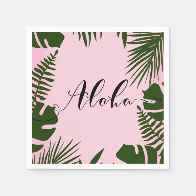 Serviette Jetable Plage rose Tropical Vert Feuille Été Aloha Luau (Devant)