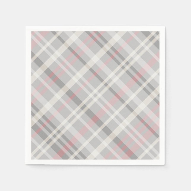 Serviette Jetable plaid blanc gris rose classique (Devant)