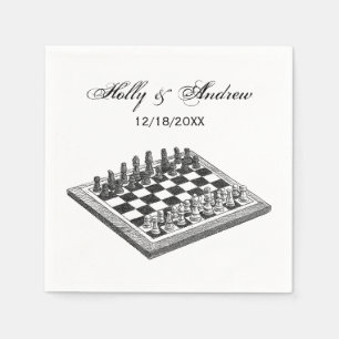 Serviette Jetable Plateau de Jeu d'Échecs et Pièces d'Échecs Art Vin