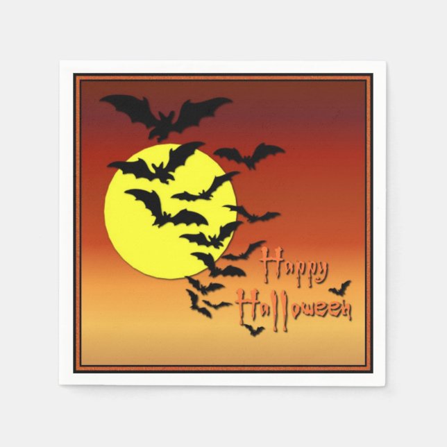 Serviette Jetable Pleine lune chauves-souris Halloween Napkins (Devant)