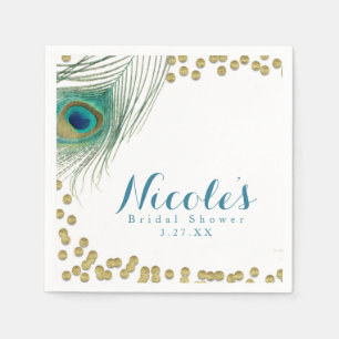 Serviette Jetable Plumes de paon et or Boho Glam Party