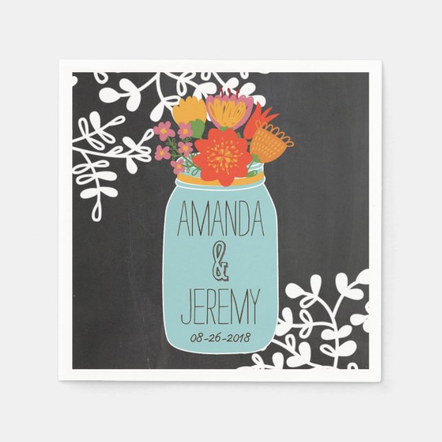 Serviette Jetable Poignée Mason Jar & Fleurs sur tableau de bord (Devant)
