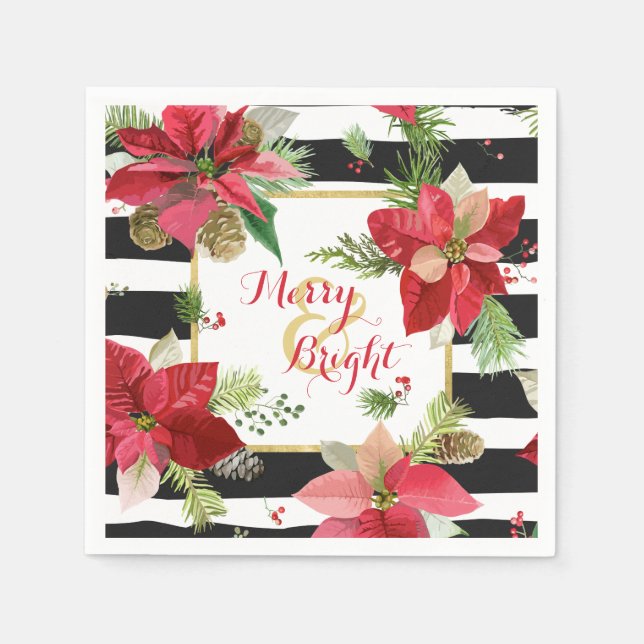 Serviette Jetable Poinsettias Joyeuses et Lumineuses, serviettes en  (Devant)