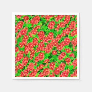Serviette Jetable Poinsettias rouges et Holly vertes