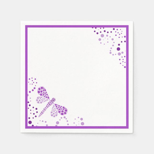Serviette Jetable Pointillisme de libellule violet et blanc personna (Devant)