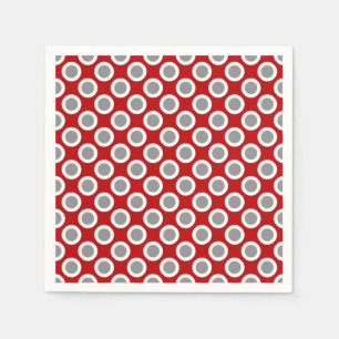 Serviette Jetable Points circlés rétro, rouge profond et gris
