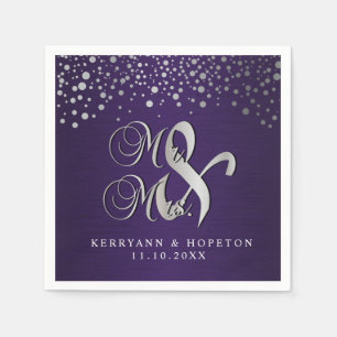 Serviette Jetable Points Confetti Argent Élégants   Violet foncé pro