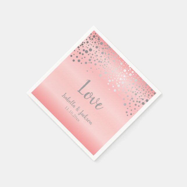 Serviette Jetable Points Confetti Pastel Rose rose et argent (Coin)